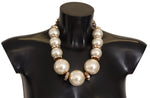 Dolce & Gabbana Elegant Faux Pearl Charm Necklace with Crystal Women's Accents