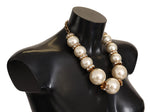 Dolce & Gabbana Elegant Faux Pearl Charm Necklace with Crystal Women's Accents