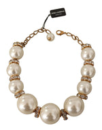 Dolce & Gabbana Elegant Faux Pearl Charm Necklace with Crystal Women's Accents