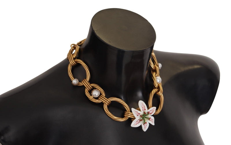 Dolce & Gabbana Elegant Gold Lilly Flower Pendant Women's Necklace