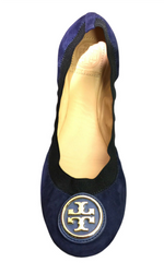 Tory Burch Caroline Ballet Clare Blue Suede Flats Shoes