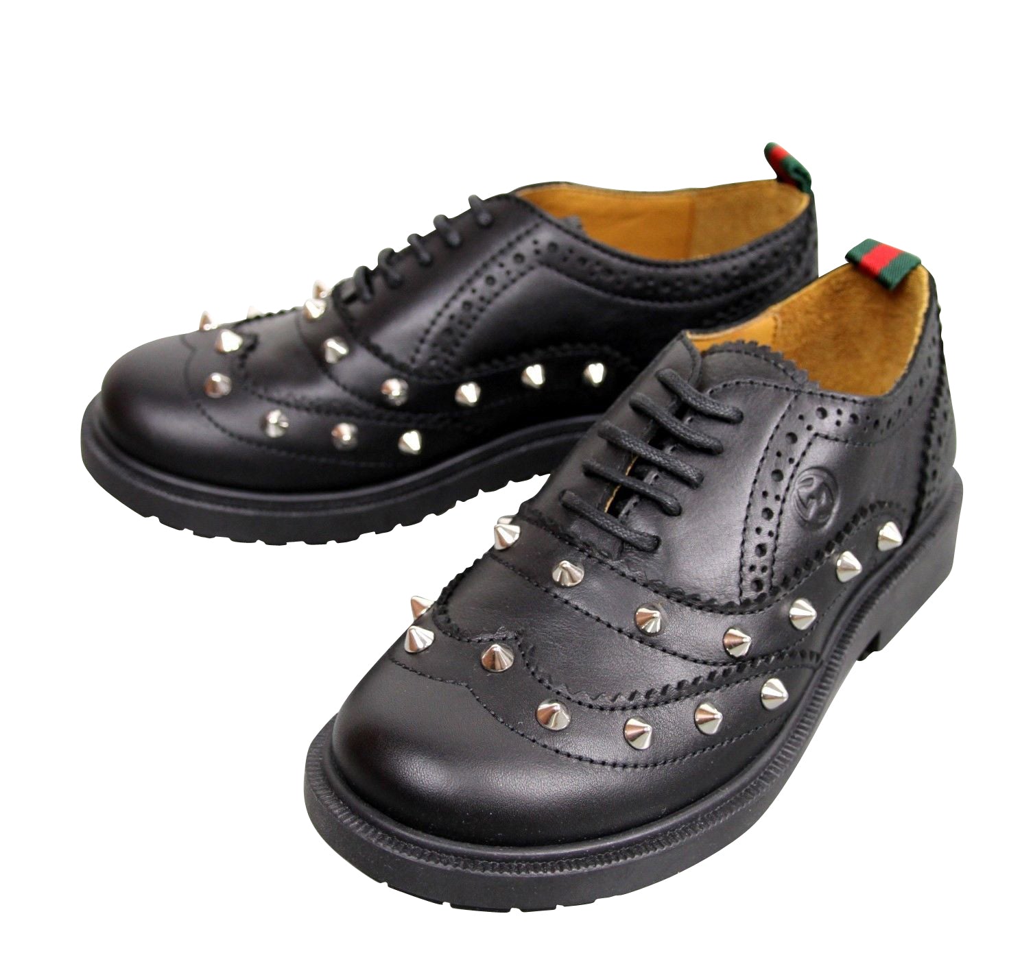 Gucci Kids Black Leather Studded Lace-up Sneakers