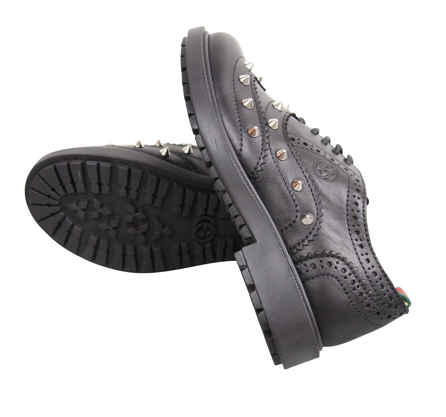 Gucci Kids Black Leather Studded Lace-up Sneakers