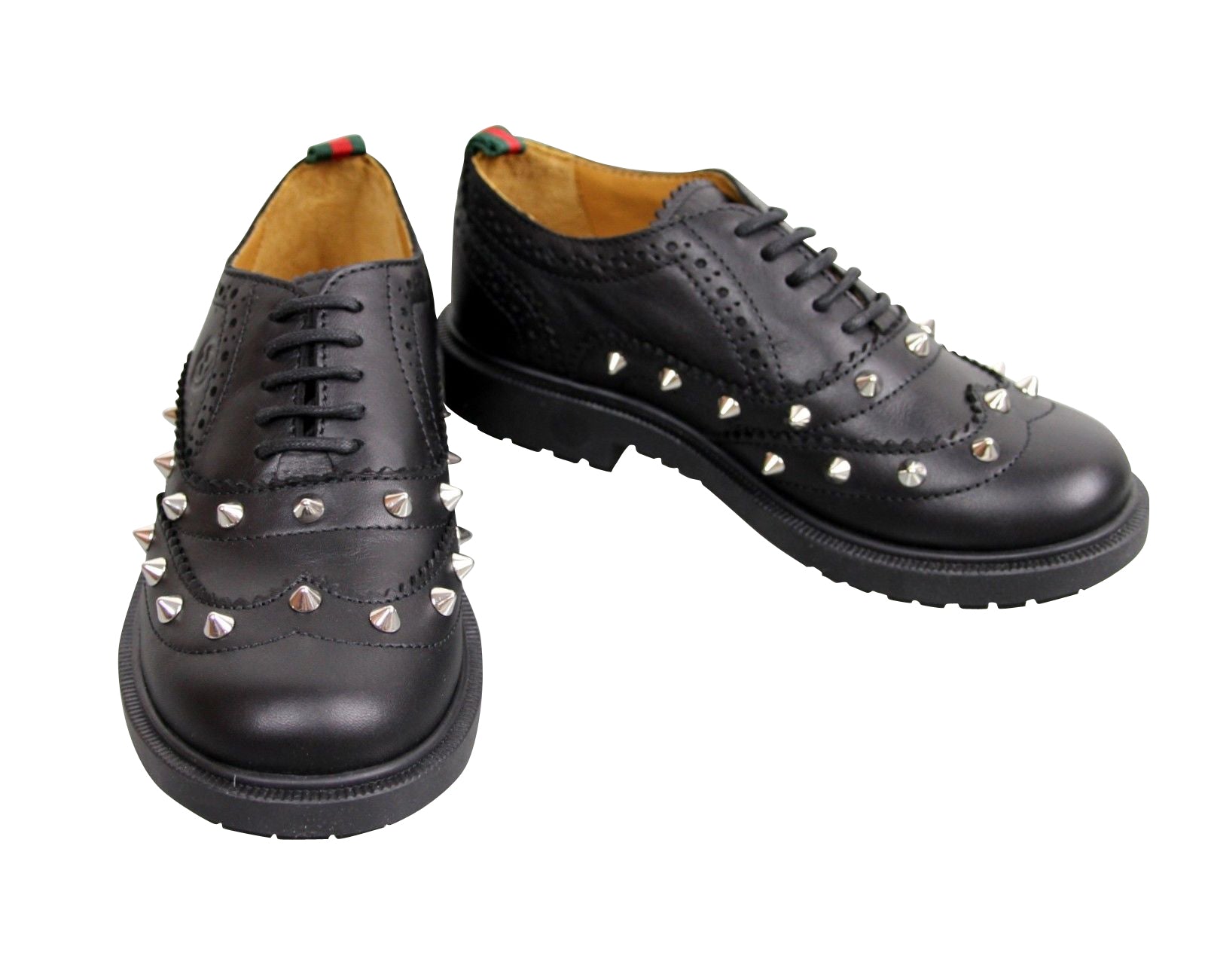 Gucci Kids Black Leather Studded Lace-up Sneakers