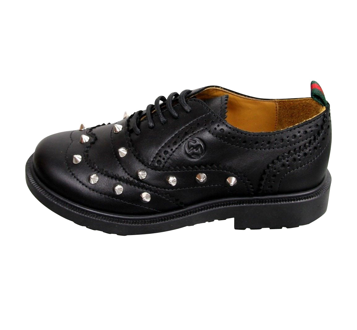 Gucci Kids Black Leather Studded Lace-up Sneakers