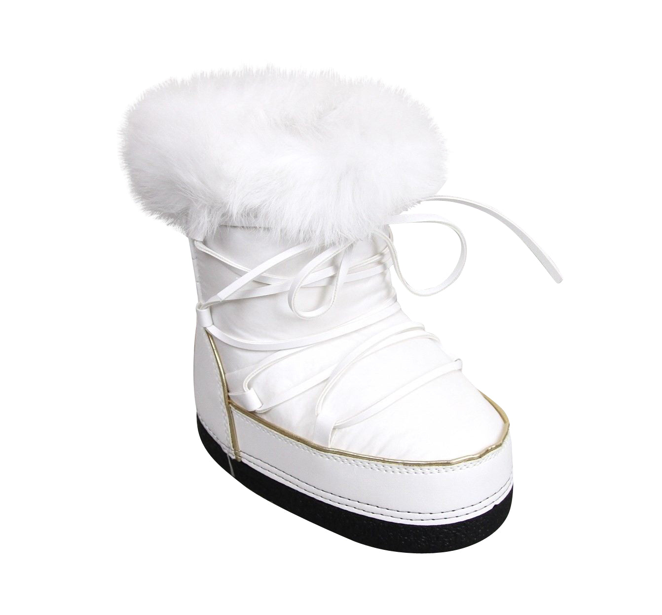 Gucci Unisex White Nylon Interlocking G Fur Trim Kids Boots