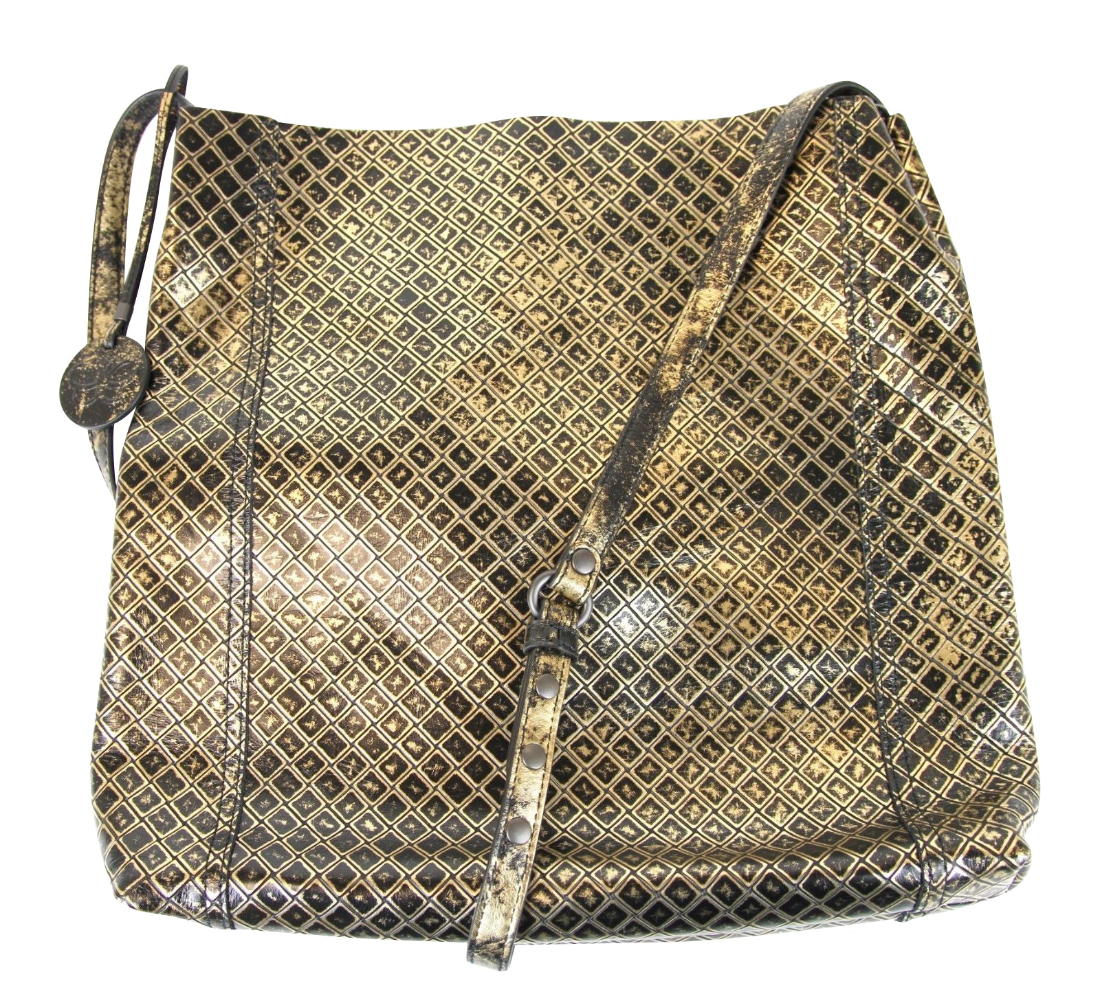 Bottega Veneta Unisex Intrecciomirage Gold / Black Leather Large Messenger Bag