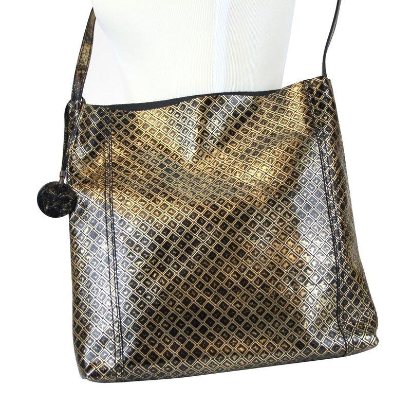 Bottega Veneta Unisex Intrecciomirage Gold / Black Leather Large Messenger Bag