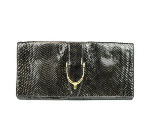 Gucci Women's Dark Green Python Large Soft Stirrup Clutch Bag