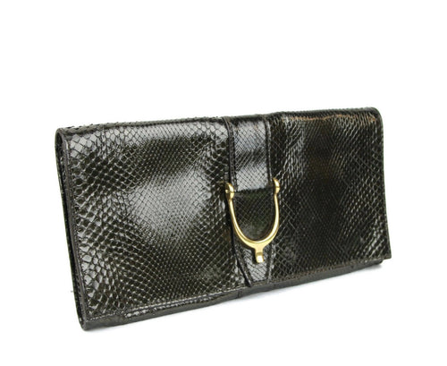 Gucci Women's Dark Green Python Large Soft Stirrup Clutch Bag