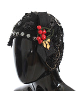 Dolce & Gabbana Black Crystal Gold Cherries Brooch Women's Hat