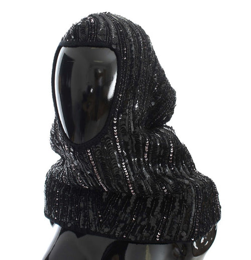 Dolce & Gabbana Black Knitted Sequin Hood Scarf Women's Hat