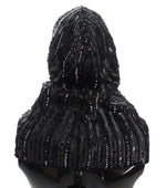 Dolce & Gabbana Black Knitted Sequin Hood Scarf Women's Hat