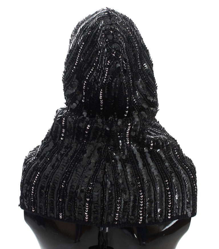 Dolce & Gabbana Black Knitted Sequin Hood Scarf Women's Hat