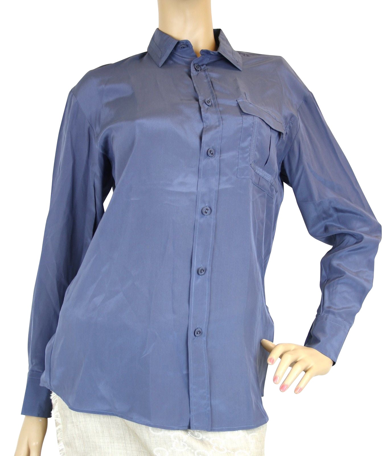 Bottega Veneta Women's Button Up Blue Silk Long Sleeve Shirt (38)