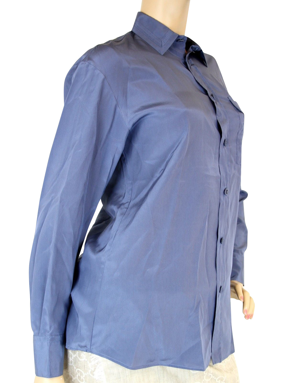 Bottega Veneta Women's Button Up Blue Silk Long Sleeve Shirt (38)