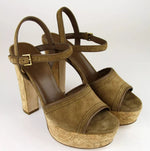 New Authentic Gucci Danielle Suede Cork Platform Sandal, 38.5/8.5