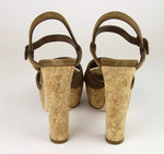 New Authentic Gucci Danielle Suede Cork Platform Sandal, 38.5/8.5