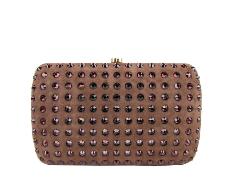 Gucci Women's Brown Suede Broadway Crystal Evening Clutch Bag