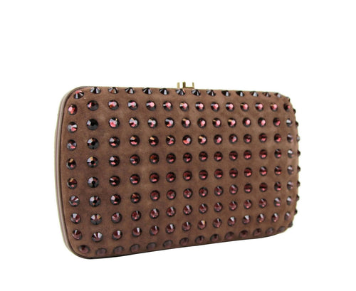 Gucci Women's Brown Suede Broadway Crystal Evening Clutch Bag