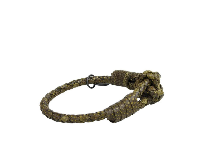 Bottega Veneta Women's Yellow / Brown Snake Leather Braided Bracelet With Knot