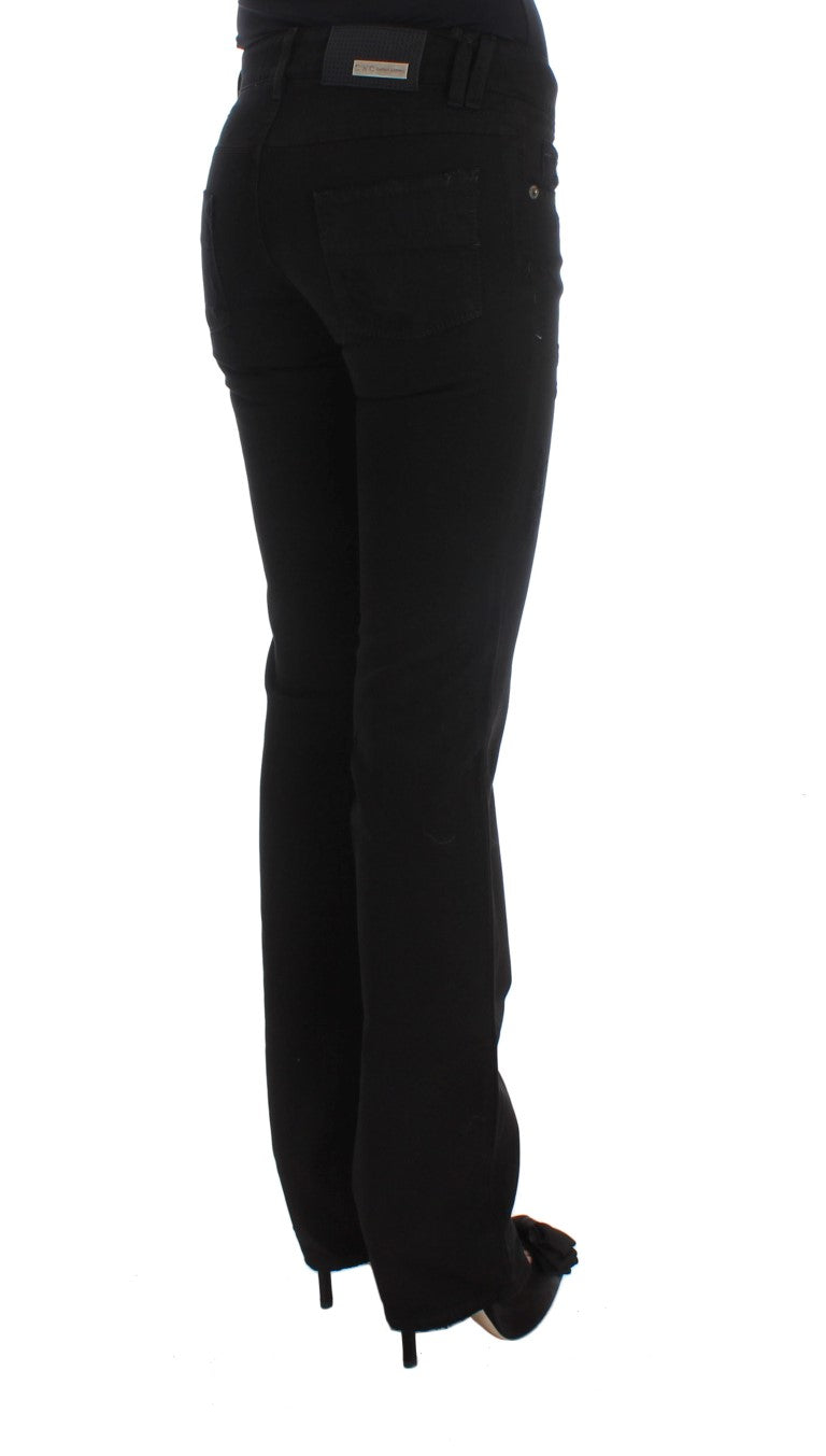 Costume National Chic Black Slim Fit Zippered Cotton Women's Jeans