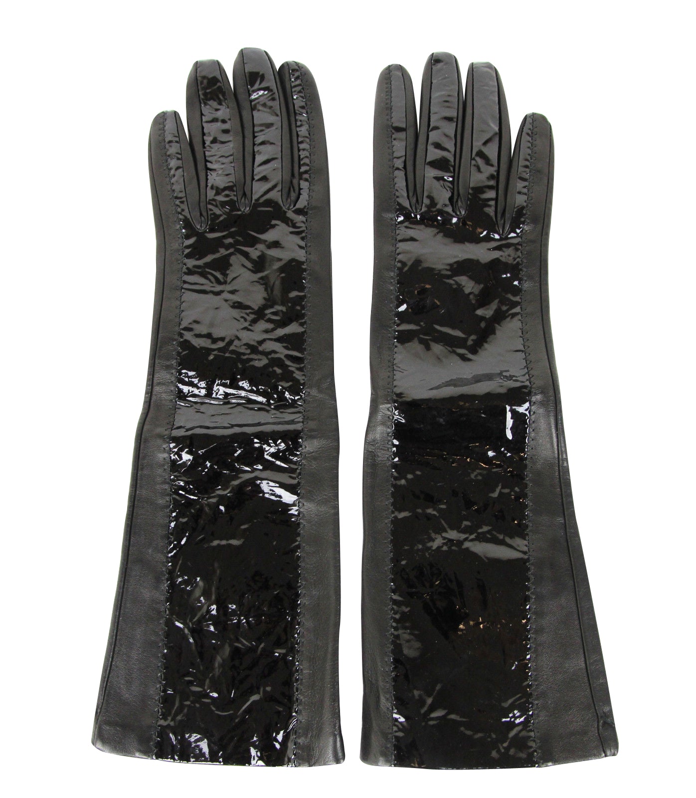 Bottega Veneta Women's Black Leather/Patent Leather Long Gloves (6.5)