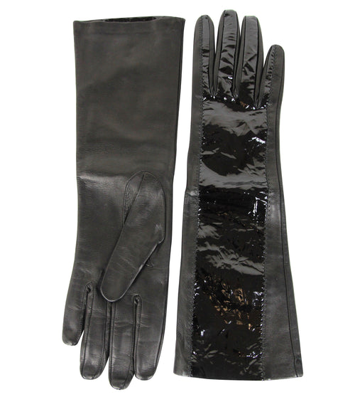 Bottega Veneta Women's Black Leather/Patent Leather Long Gloves (6.5)