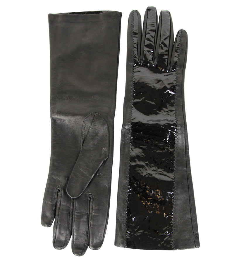 Bottega Veneta Women's Black Leather/Patent Leather Long Gloves (6.5)