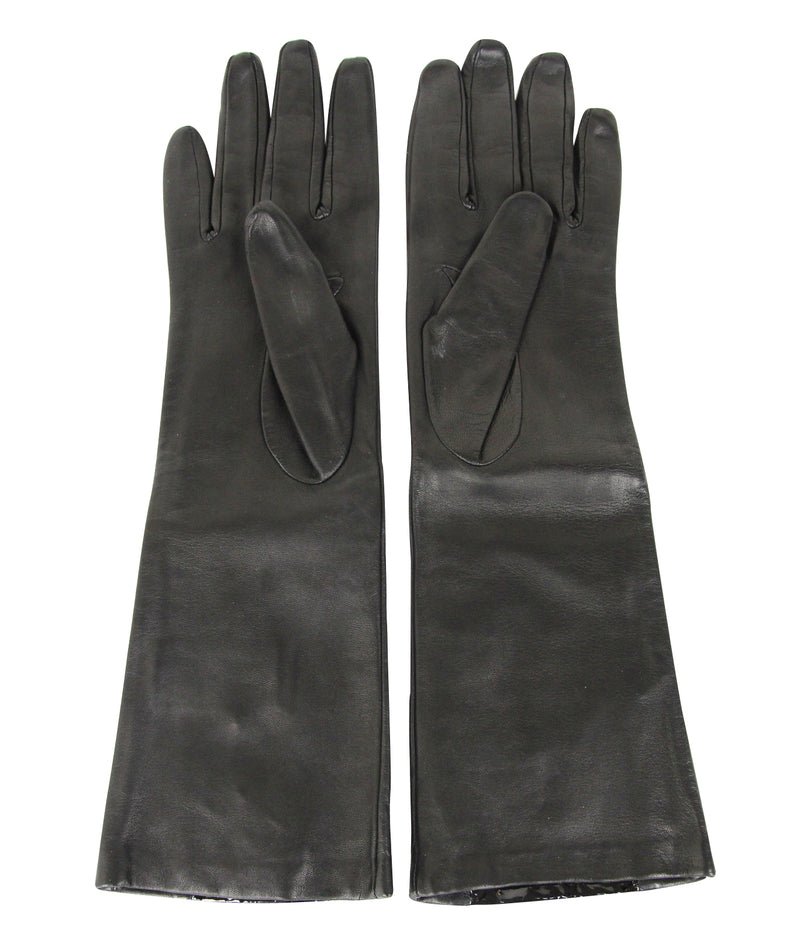 Bottega Veneta Women's Black Leather/Patent Leather Long Gloves (6.5)