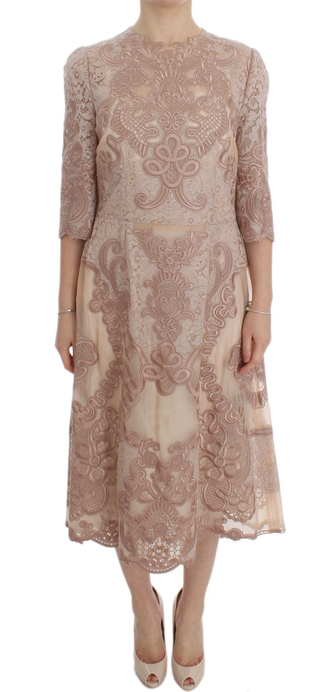 Dolce & Gabbana Elegant Pink Lace Embroidered Shift Women's Dress