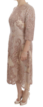 Dolce & Gabbana Elegant Pink Lace Embroidered Shift Women's Dress