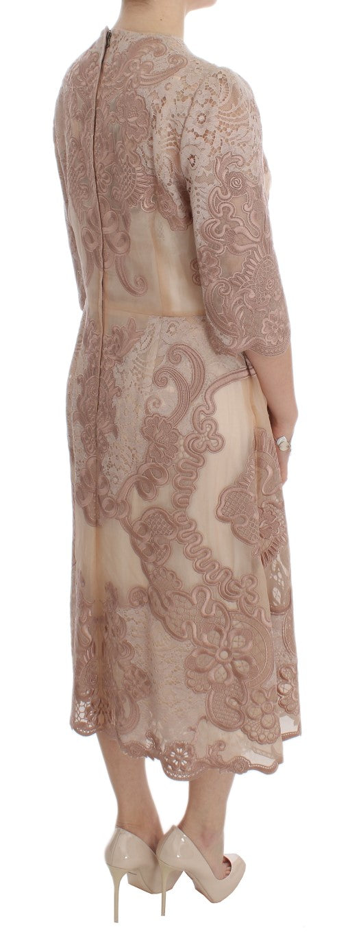 Dolce & Gabbana Elegant Pink Lace Embroidered Shift Women's Dress