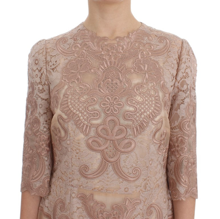 Dolce & Gabbana Elegant Pink Lace Embroidered Shift Women's Dress