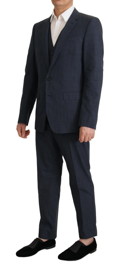 Dolce & Gabbana Elegant Dark Blue Cotton Three Piece Martini Men's Suit