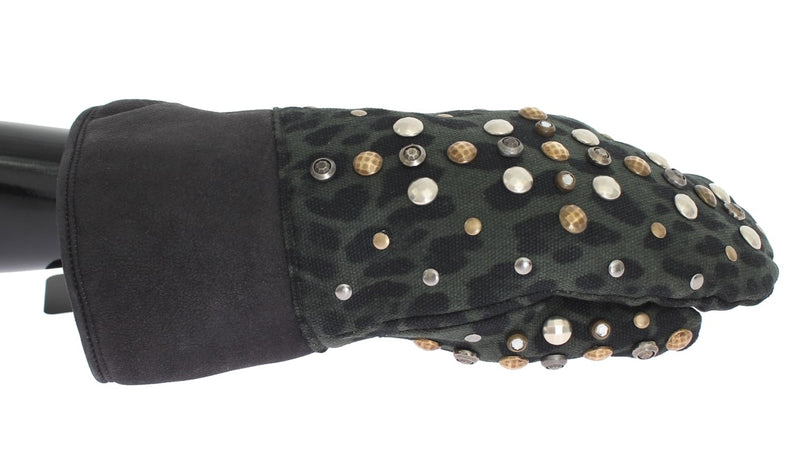 Dolce & Gabbana Elegant Studded Gray Wool Shearling Men's Gloves