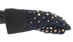 Dolce & Gabbana Chic Gray Wool & Shearling Gloves with Studded Men's Details