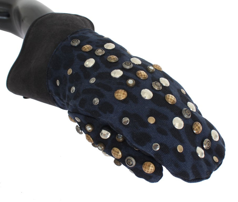 Dolce & Gabbana Chic Gray Wool & Shearling Gloves with Studded Men's Details