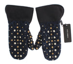 Dolce & Gabbana Chic Gray Wool & Shearling Gloves with Studded Men's Details