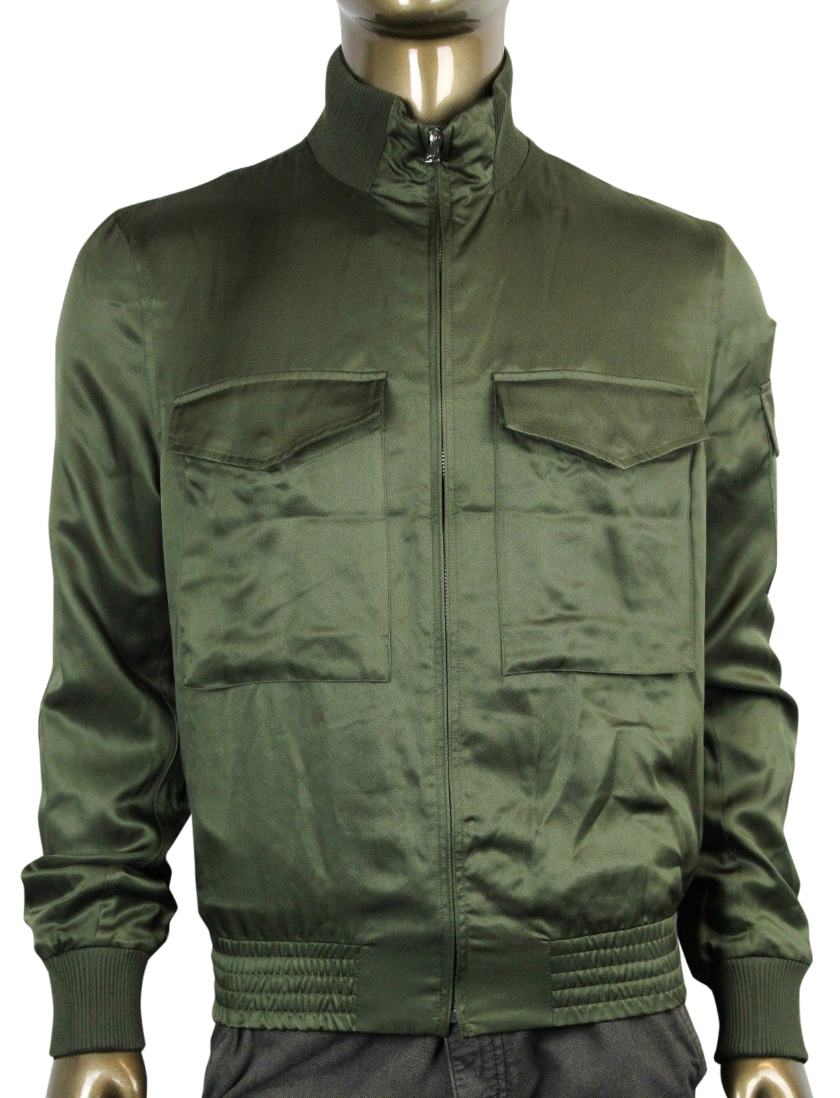 Gucci Men's Bomber Military Olive Green Silk Jacket