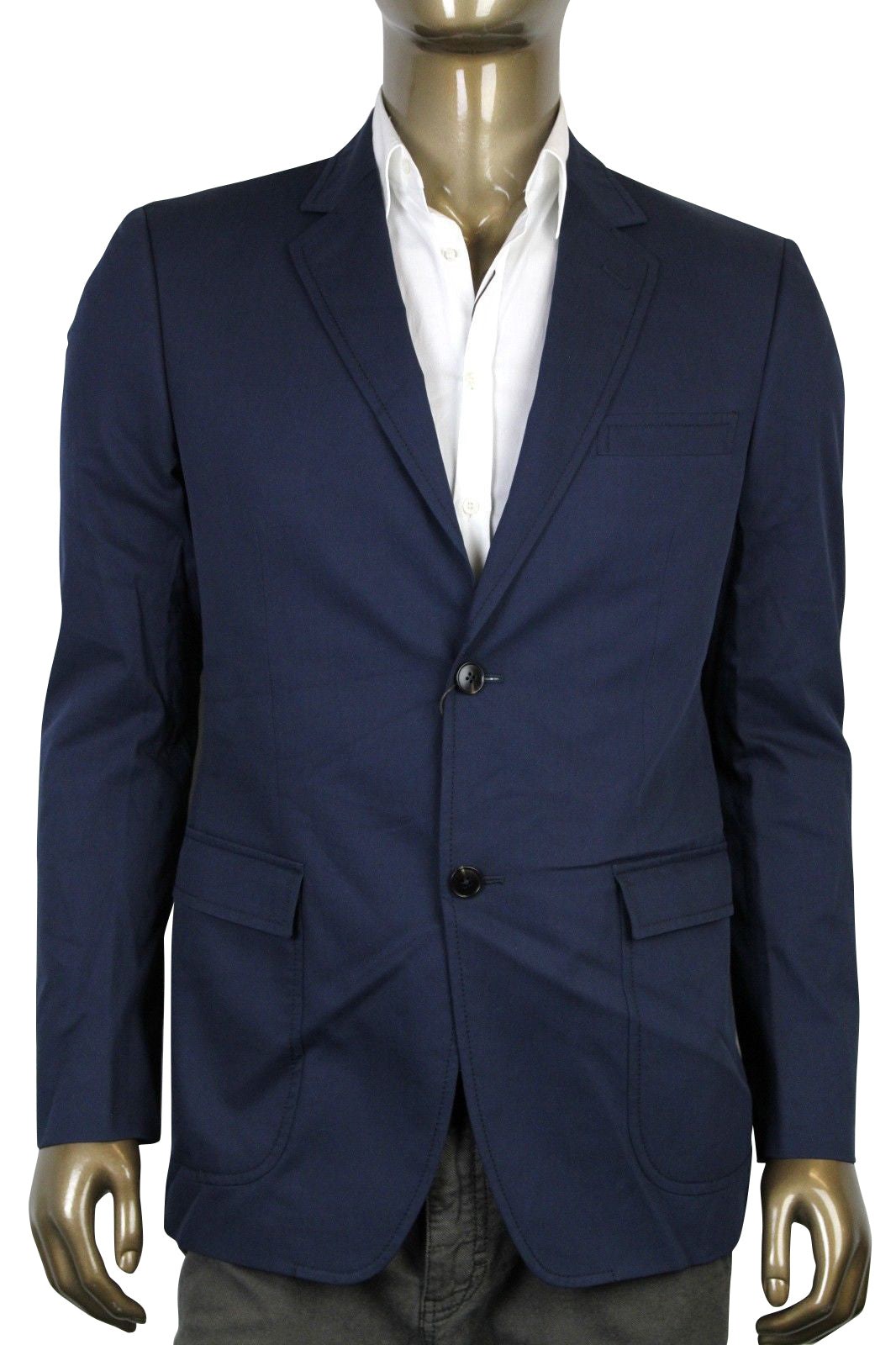 Gucci Men's Horsebit Lining Blue Cotton Two Button Blazer Jacket