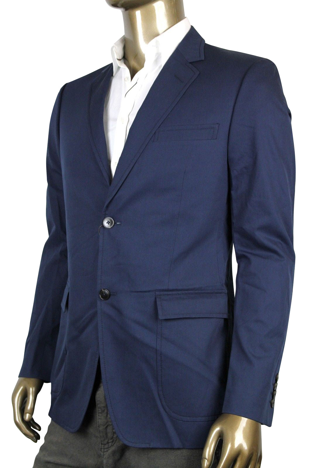 Gucci Men's Horsebit Lining Blue Cotton Two Button Blazer Jacket