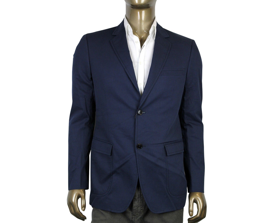 Gucci Men's Horsebit Lining Blue Cotton Two Button Blazer Jacket