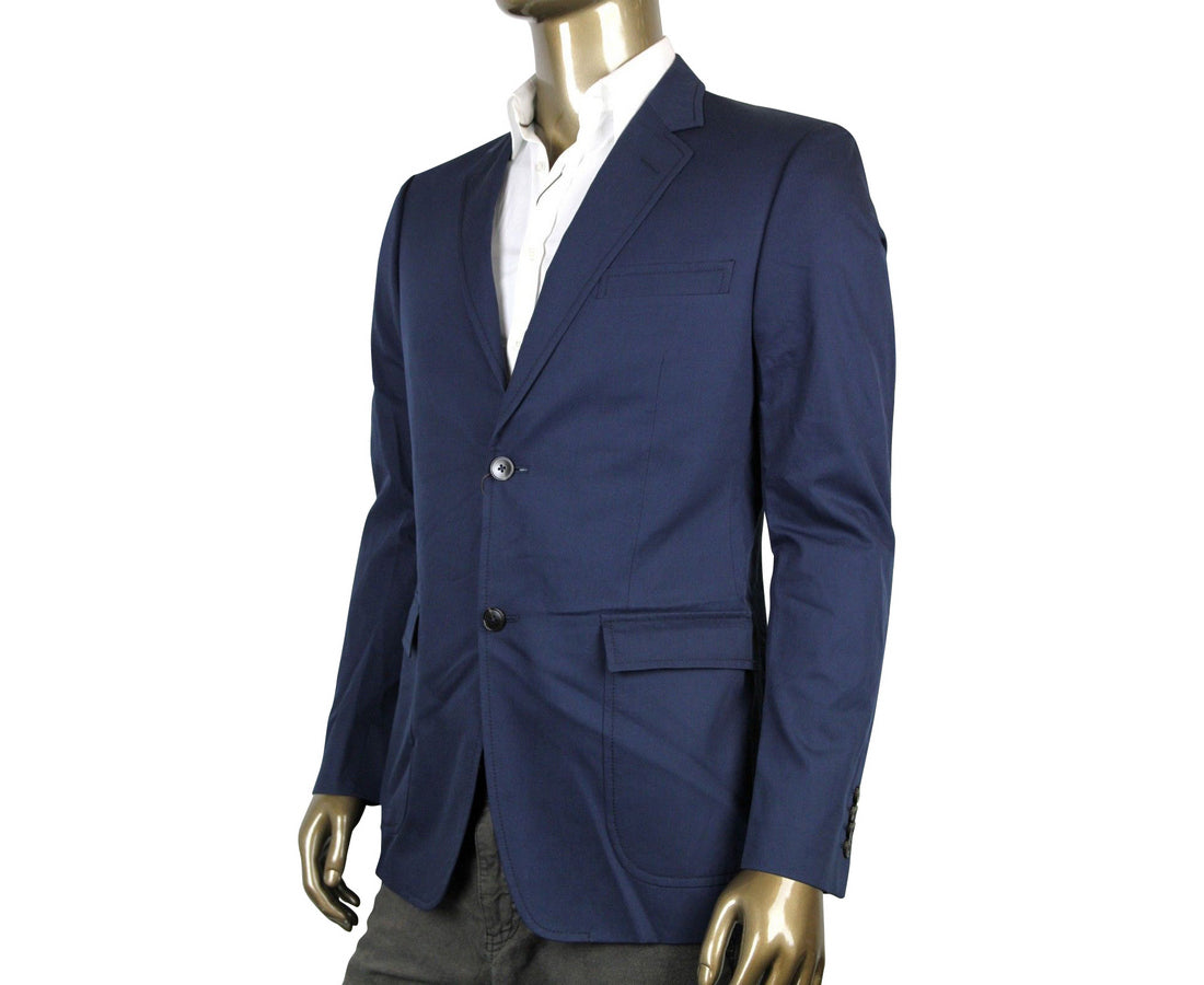 Gucci Men's Horsebit Lining Blue Cotton Two Button Blazer Jacket