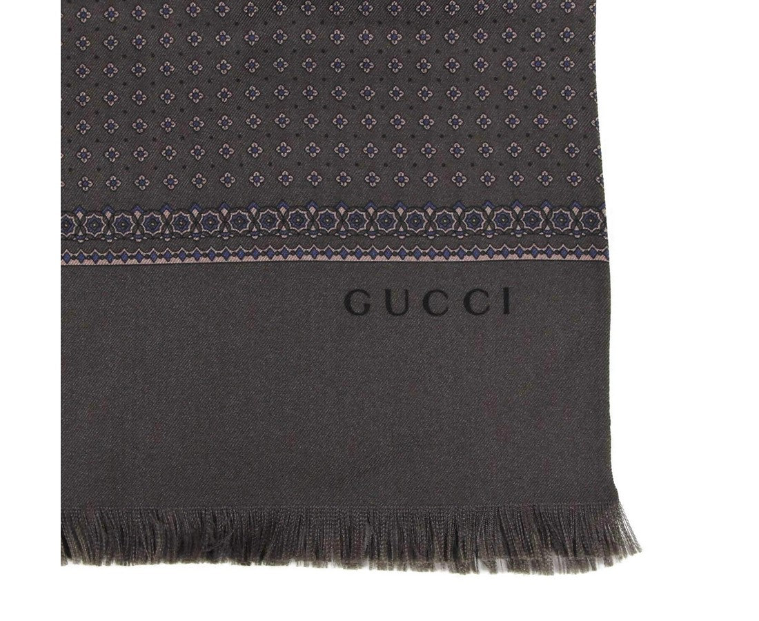 New Gucci Wool Jumbo GG Monogram Black/Grey Jacquard Scarf