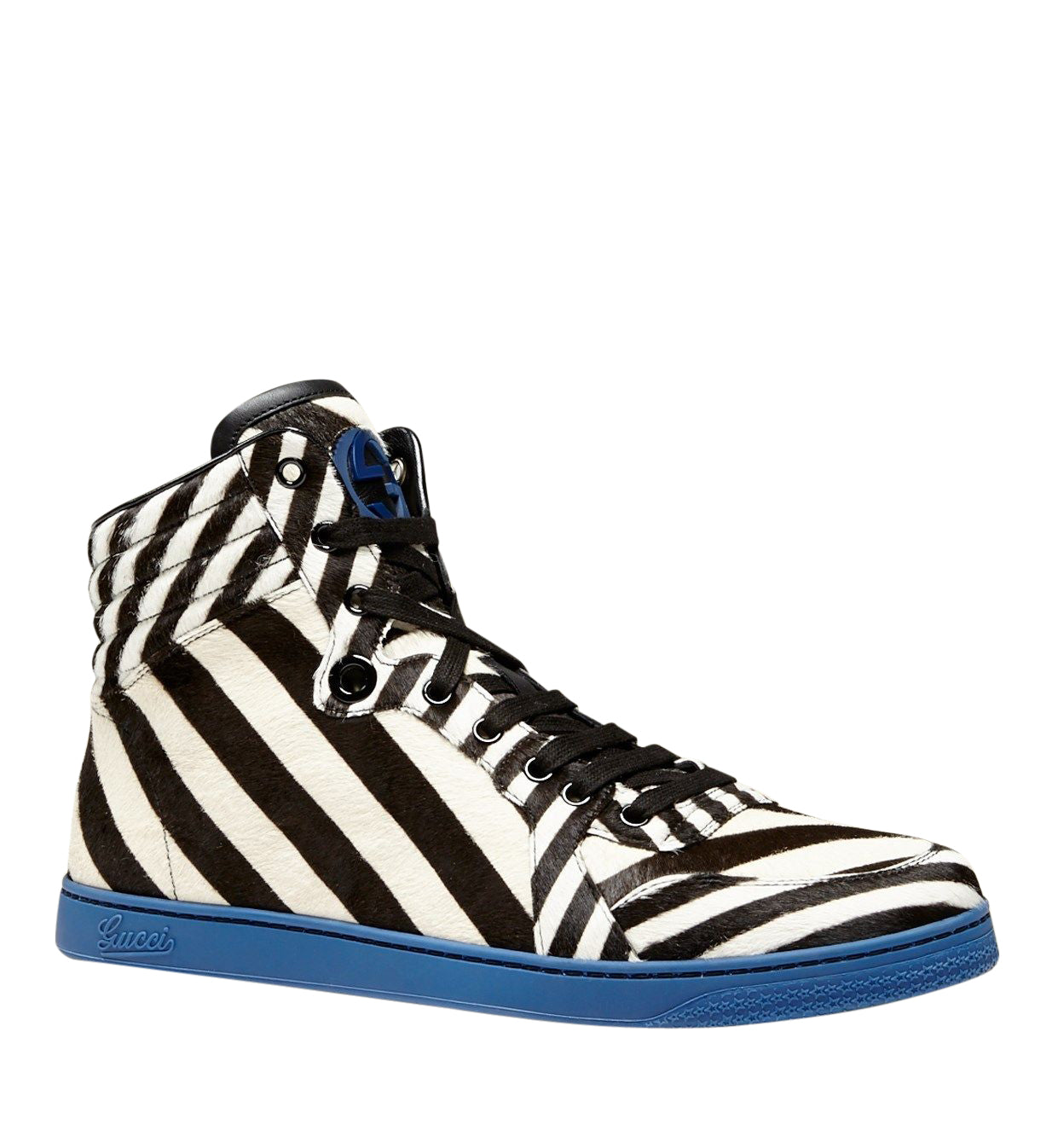 Gucci Men's Multi-Color Zebra Print Calf Hair High top Sneaker