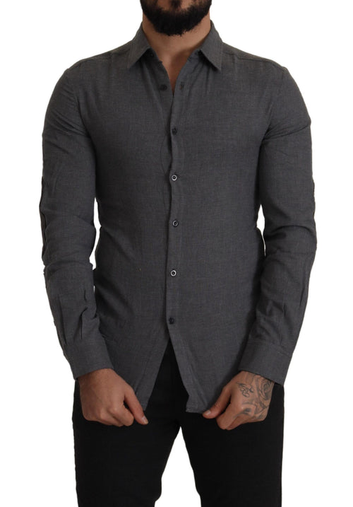 Costume National Sleek Gray Cotton Casual Button Front Men's Shirt