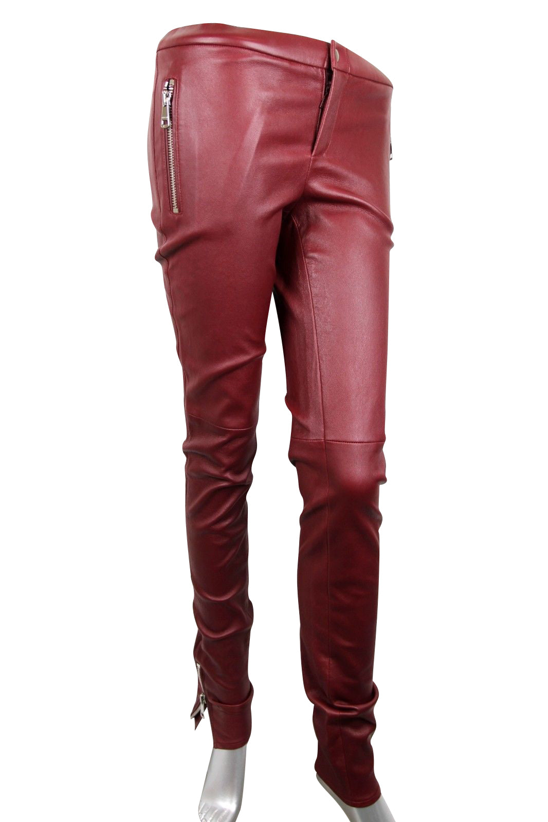 Gucci Women's Leggings Stretch Burgundy Lamb Leather Pant (38)