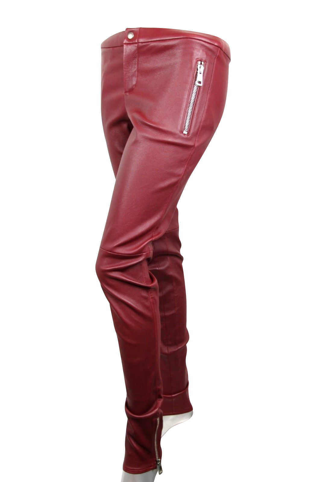 Gucci Women's Leggings Stretch Burgundy Lamb Leather Pant (38)