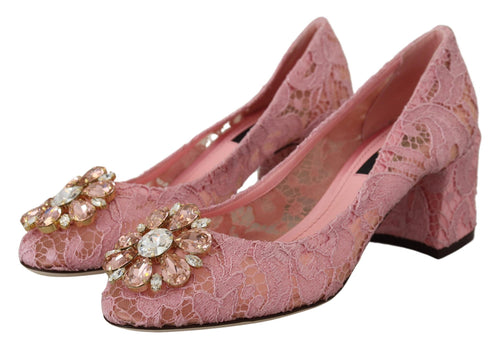 Dolce & Gabbana Pastel Pink Lace Crystal Embellished Women's Pumps